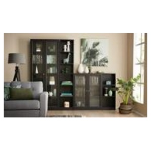 Kobi Large Wide Bookcase With Glass Doors Black