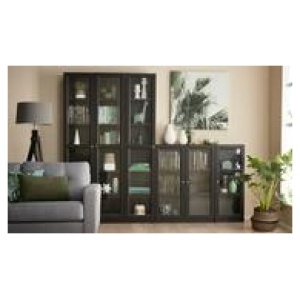 Kobi Small Wide Bookcase With Glass Doors Black