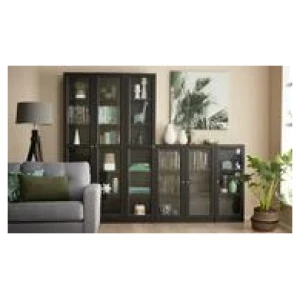 Kobi Small Wide Bookcase With Glass Doors Black