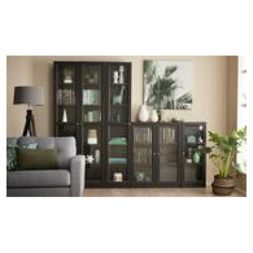 Kobi Small Wide Bookcase With Glass Doors Black