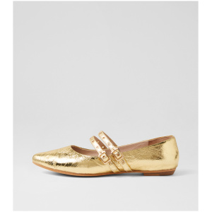 Mollini Garnes Mo Gold Crinkle Leather Gold Shoes Womens Shoes Casual Flat Shoes