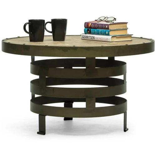 Retro Style Spiral Round Coffee Table with Wood Top
