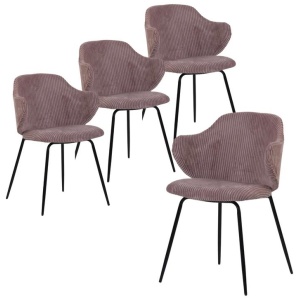 Set of 4 Dining Chairs with Corduroy Cord Fabric in Pink