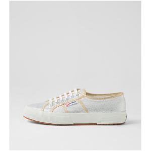 Superga 2750 Lamew S9 Grey Silver Gold Canvas Grey Silver Gold Sneakers Womens Shoes Casual Casual Sneakers