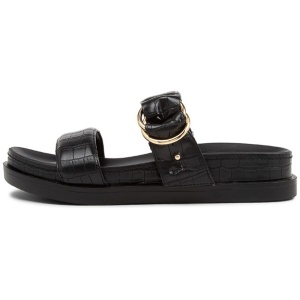Verali Oslo Ve Black Croc Smooth Black Croc Sandals Womens Shoes Casual Sandals Flat Sandals