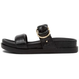 Verali Oslo Ve Black Croc Smooth Black Croc Sandals Womens Shoes Casual Sandals Flat Sandals