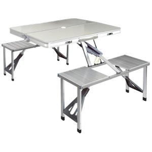 Weisshorn Folding Camping Table Outdoor Picnic BBQ With 2 Bench Chairs Set