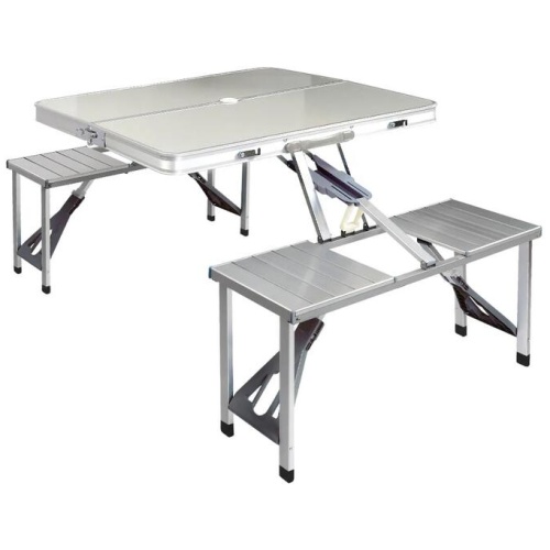Weisshorn Folding Camping Table Outdoor Picnic BBQ With 2 Bench Chairs Set