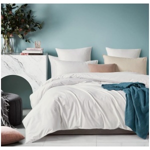 100% Cotton Vintage Washed Bed Quilt Cover Set - White - Queen Size