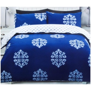 225TC Geo Damask Cotton Rich Easy Care Quilt Cover Set Queen