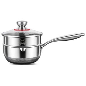 24cm 316L Stainless Steel Saucepan Compound Steel Honeycomb Nonstick Sauce Pan with Glass Lid 3.2L Pot Stay-Cool Handle Multipurpose Milk Saucepan, In
