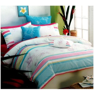 250TC Cotton Palila Yarn Dyed Aqua Quilt Cover Set Queen