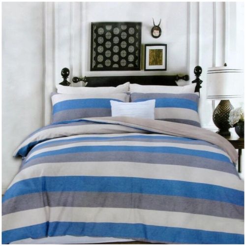 250TC Cotton Reversible Quilt Cover Set Beachy Stripes Queen