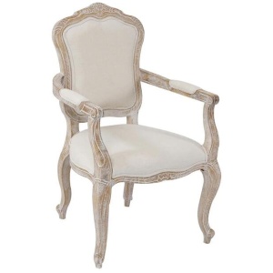 2X Armchair White Washed Wooded & Beige Color Fabric