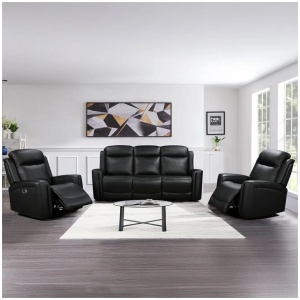 3-1-1 Seater Electric Leather/PVC Black Recliner Set