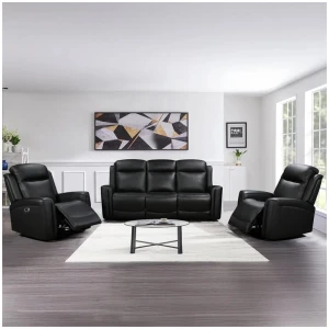 3-1-1 Seater Electric Leather/PVC Black Recliner Set