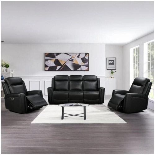 3-1-1 Seater Electric Leather/PVC Black Recliner Set