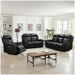 3-2-1 Seater Electric Leather/PVC Black Recliner Set