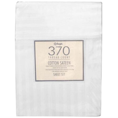 370TC White Self-striped Cotton Sateen Sheet Set King