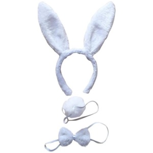 3pcs Set Animal Costume Dress Up Party Bow Tie Tail Ears Book Week - White Rabbit
