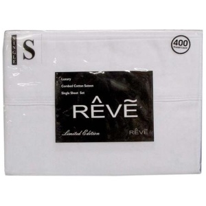 400TC Reve 100% Cotton Sateen Sheet Set White Single