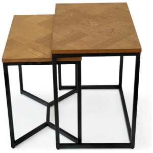 6IXTY Toulouse French Marquetry Set Of 2 Nesting Side Table - Oak