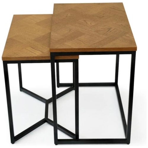 6IXTY Toulouse French Marquetry Set Of 2 Nesting Side Table - Oak