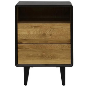 6IXTY Twin 2-Drawer Wooden Bedside Table Nightstand - Black / Natural