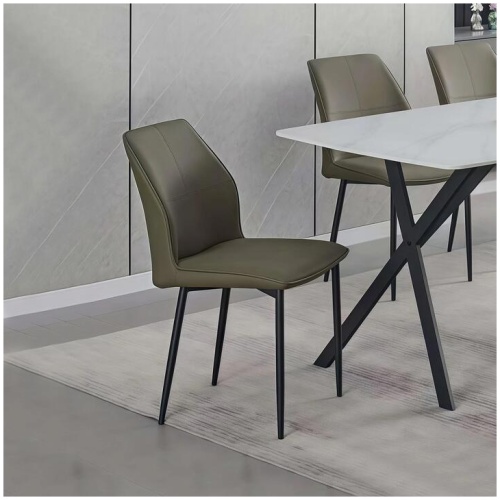 6x Dining Chair Brown Faux Leather Upholstered Seat Powder Coated Iron Legs