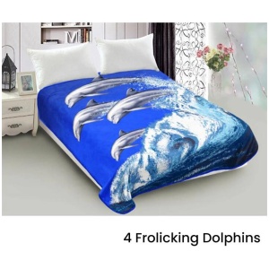 800GSM Luxury Reversible Animal Mink Blanket Queen 200 x 240 cm Frolicking Dolphins