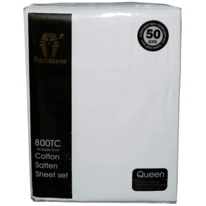 800TC Ramesses Cotton Sateen Sheet Set White King