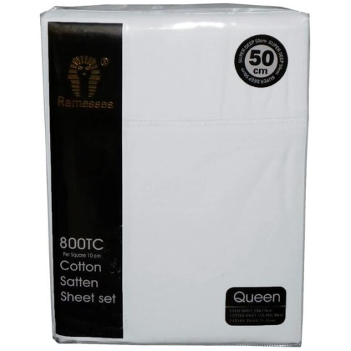 800TC Ramesses Cotton Sateen Sheet Set White King