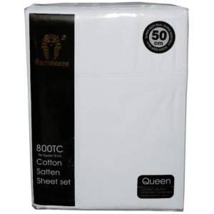 800TC Ramesses Cotton Sateen Sheet Set White Queen