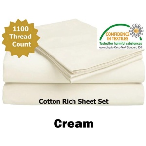 Accessorize 1100TC Cotton Rich Sheet Set Cream Queen