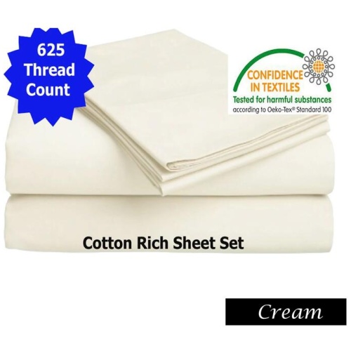Accessorize 625TC Cotton Rich Sheet Set Cream Queen