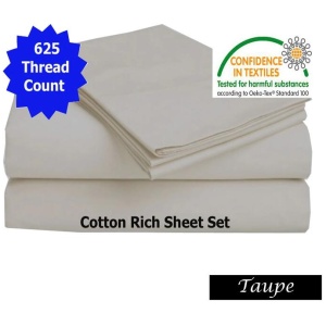 Accessorize 625TC Cotton Rich Sheet Set Taupe Queen