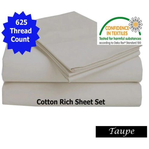Accessorize 625TC Cotton Rich Sheet Set Taupe Queen