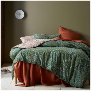 Accessorize Lisa Green Washed Cotton Printed Quilt Cover Set Queen
