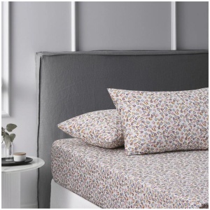 Accessorize Lisa Ochre Washed Cotton Printed Fitted Sheet Set Single