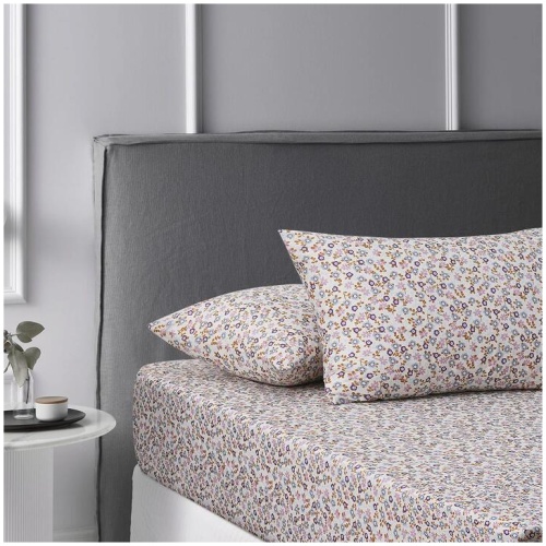 Accessorize Lisa Ochre Washed Cotton Printed Fitted Sheet Set Single