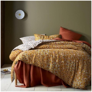 Accessorize Lisa Ochre Washed Cotton Printed Quilt Cover Set Queen