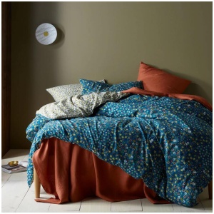Accessorize Lisa Teal Washed Cotton Printed Quilt Cover Set Queen