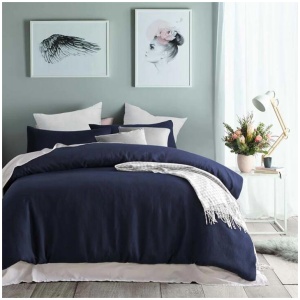 Accessorize Navy Waffle Polyester Quilt Cover Set Queen