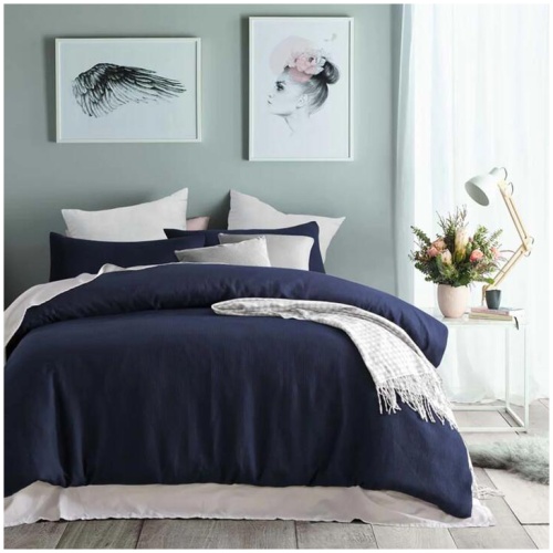 Accessorize Navy Waffle Polyester Quilt Cover Set Queen