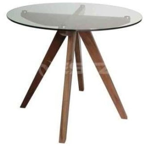 Amelia Collection Round Glass Dining Table - 90cm - Walnut