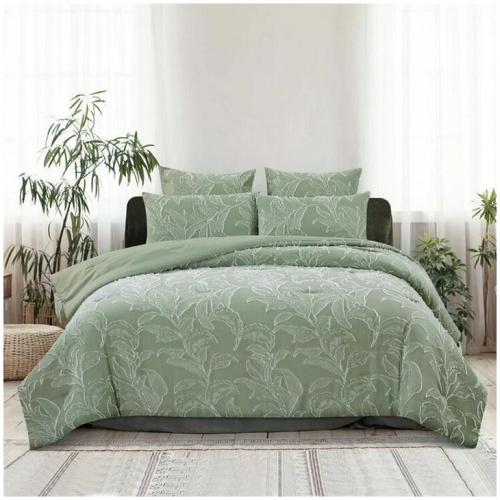 Ardor Kiah Pale Olive Textured Clipped Jacquard Quilt Cover Set Queen