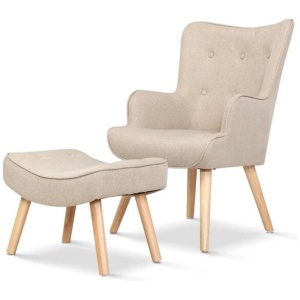 Armchair Lounge Chair Fabric Sofa Accent Chairs and Ottoman Beige