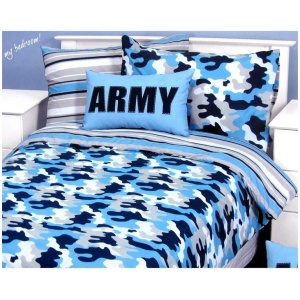 Army Camouflage Blue Quilt Cover Set Single