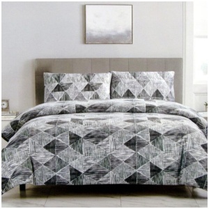 Artex Charcoal Black Avery Lines Pattern Printed Microfiber Polyester Quilt Cover Set Queen