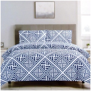 Artex Navy Enzi Geometric Pattern Printed Microfiber Polyester Quilt Cover Set Queen